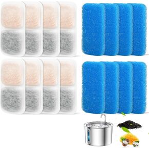 8 Sets Cat Water Fountain Filter Compatible with oneisall 67oz/2L Stainless Steel Cat Water Fountain, Activated Carbon Ion Resin Food Grade PP Cotton, Fresh and Clean