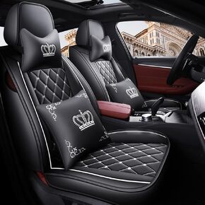 Crown Car Car Cover Covers Complete ، Premium Leather Waterproof Anti-Slip Interior Interior Protector of Cars و SUVs و Pickup و Trucks & Sedans (Black+Red Line)