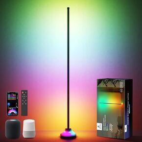 LED RGB مع IC Smart Floor Lamp & Corner Lamp مع مزامنة الموسيقى ، و 16 مليون خيار للألوان ، وتأثيرات الإضاءة DIY ، و Alexa & Google Home متوافقة ، ومثالية لغرفة المعيشة وغرفة النوم والحفلات