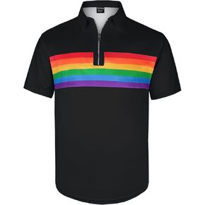 Mens Novelty Striped Golf Polo Shirt Short Sleeve Shirts