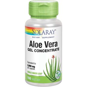 Solaray Aloe Vera Gel Concentrate | أي ما يعادل 2000 ملغ | نشاط مضادات الأكسدة والهضم الصحي ودعم الجلد | غير المعدلة وراثيا ونباتي | 100 VEGCAPS