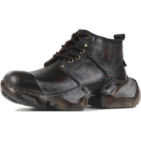 OSSTONE Vintage Moto Boots for Men Fashion lace-up Leather Retro Chukka Boots Casual Shoes OS-5008-S-1-Brown