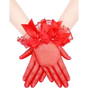 Bencailor Women Lace Gloves Tea Party Wedding Short Bow Sheer Gloves Evening Elegant Accessories for Sun Protection Funeral