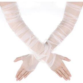 Long Wedding Tulle Gloves Bridal Gloves Elbow Length Sheer Glove Opera Glove Detachable Sleeves for Wedding Dresses