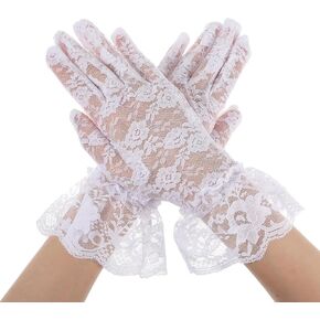 White Lace Gloves-Floral Tea Party Gloves for Women Elegant Short Lace Gloves for Wedding Prom Tea Party