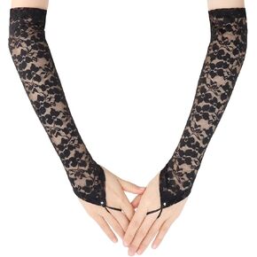 Fingerless Lace Gloves for Women, Long Black Lace Fingerless Gloves for Women Gothic Cosplay Prom Ballroom Halloween