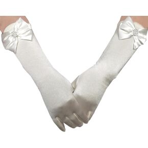 Leimandy Long Ivory Satin Gloves First Holy Communion Satin Gloves Elbow Length Kids Girls Princess Gloves Birthday Party J1