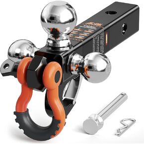 AC-DK Tri Ball Mount Trailer Hitch with Pin,Tow Hook & Clevis Shackle, Fits 2 inch Receiver with 2-5/16", 2", 1-7/8" Hitch Ball, Black