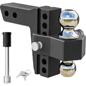 VNN Adjustable Trailer Hitch, Fits 2-Inch Receiver Only, 6-Inch Drop/Rise Aluminum Drop Hitch, 12,500 LBS GTW-Drop Hitch Ball Mount for Heavy Duty Truck, Black