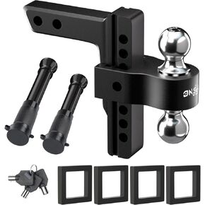 Adjustable Trailer Truck Drop Hitch - Fits 2 Inch Receiver Only, 6 Inch Drop Dual Ball Mount 2" and 2-5/16" Up to 12,500 LBS GTW, Heavy Duty Aluminum Towing Hitch with 2 Hitch Locks & 4 Silencer Pads
