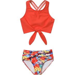 Mirawise Girls Swimsuits Swimwear Bathing Suit Beach Bikini Two Piece Tie Front Swimsiuts 4-13Y