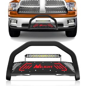 Nilight Bull Bar with Light fits 2007-2018 Chevy Silverado GMC Sierra 1500,2007-2020 Tahoe Suburban&Yukon/Yukon XL Front Bumper Grille Brush Push Guard with Skid Plate Licence Plate Hole Black