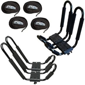 ECOTRIC Kayak Roof Rack J-Bar Rack HD Universal Kayak Carrier حامل الزورق قارب ركوب الأمواج لوح التزلج أعلى السقف مثبت على العارضة لسيارة الدفع الرباعي شاحنة مجموعة من 4