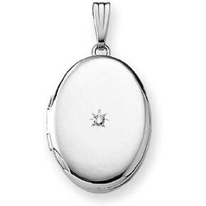 PicturesOnGold.com 14k White Gold Oval and Diamond Picture Locket over 5/8 Inch X 3/4 Inch 14K White Gold
