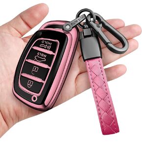 Serfera for Hyundai Key Fob Cover مع Keychain Soft Full Protection Key Shell متوافق مع 2016-2021 ELANTRA ELANTRA GT IONIQ SONATA TUCSON SMART KEY (PINK)