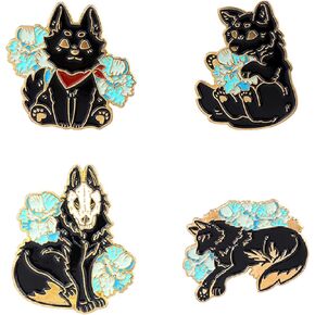 ROFARSO Wolf Fox Enamel Lapel Pin Set Cartoon Myths and Legends Pin, Halloween Accessory for Backpacks Clothing Bags Hats Shirts (4piccs pin set)