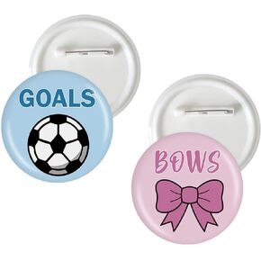10 Pcs Goals or Bows Gender Reveal Button Pins, Soccer Team Boy Team Girl Badge Pins, Pink or Blue Stain Brooch Button for Baby Shower/Gender Reveal Party Decorations