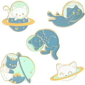 ROFARSO Astronaut Cat in Space Enamel Lapel Pin Set Cute Animal Pin, Accessory for Backpacks Clothing Bags Hats Shirts (5pics pin set)