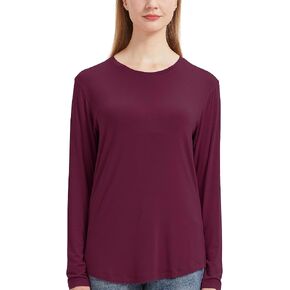 netdraw Women's Lightweight Bamboo Viscose T-Shirt Buttery Soft Curved Hem Long Sleeve Sleep Lounge Pajama Tops