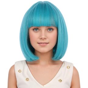 Kids White Blue Red Wig with Bangs Girls Short Bob Wig Child USA Flag Wigs Synthetic 4th of July Wigs for Kids