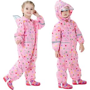 Boys Girls Toddler Rainsuit Kids Waterproof Coverall Cartoon Rain Suit One Piece Rain Coat