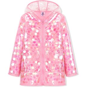 Welaken Girls Sequin Rainproof المقاومة للماء قابلة لإعادة الاستخدام مقنعين سترة أمطار خارجية مع بطانة