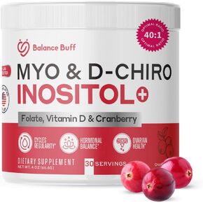 ملحق إينوسيتول للنساء | Myo-inositol & d- chiro inositol plus الفولات وفيتامين D و Cranberry | مثالية 40: 1 نسبة | فيتامين ب 8 - مسحوق - 30 يوم إمداد