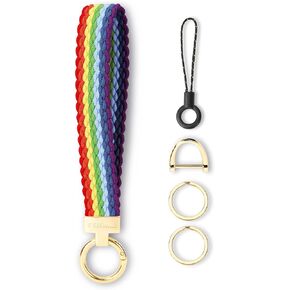 Keychain Wristlet, Stretchy Key Chain for Car Keys with 2 Keyrings and D ring, Cute Wrist Lanyard for Women Men