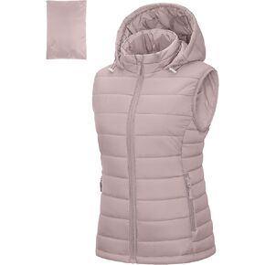 Outdoor Ventures Women's Lightweight Packable Hooded Puffer Vest Outerwear Zip Up Warm Sleeveless Winter Jacket Quilted Coat