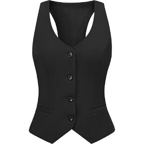 V VOCNI Waistcoat Vest for Women Racerback Button Down Fashiona Casual Dress Suit Vest Top Black Medium