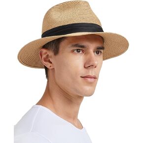 Zylioo Oversize XXL Straw Sun Hats,X-Large Panama Fedora Hat with Lanyard for Big Heads,Giant UV Summer Beach Hats