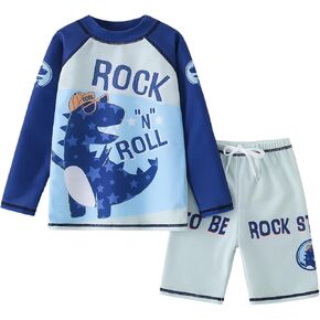 AIWUHE Toddler Boys Swimsuit Two Piece Rash Guard Shirt + Trunks Set Long Sleeve Swim Set Sunsuit Swimwear Bathing Suit 2-7Y