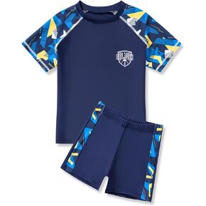 Little Boys' Rash Guard Sets Short Sleeve Shirts Swim Trunks Swimsuit Bathing Set 2pc 4-12Years