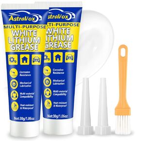 AstraVox White Lithium Grease with Brush, Multi-Purpose Garage Door Lubricant for Hinges, Bearings, Gears, Automotive, Marine, Industrial, and Household Use, Waterproof & Heat-Resistant 1oz (1pcs)