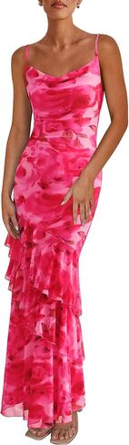 PRETTYGARDEN Maxi Dresses for Women 2025 Summer Tiered Floral Beach Sundress Spaghetti Strap Wedding Guest Long Dress in Kuwait