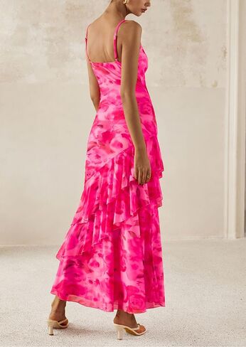 PRETTYGARDEN Maxi Dresses for Women 2025 Summer Tiered Floral Beach Sundress Spaghetti Strap Wedding Guest Long Dress in Kuwait