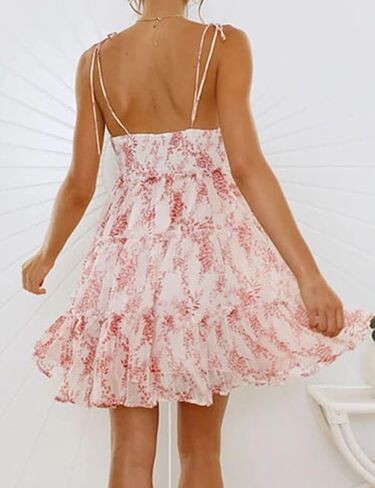 Mansy Womens 2025 Summer Floral Mini Dress Boho Flowy Skater Dresses Shortles Flicy Shuffle Spaghetti Dress in Kuwait