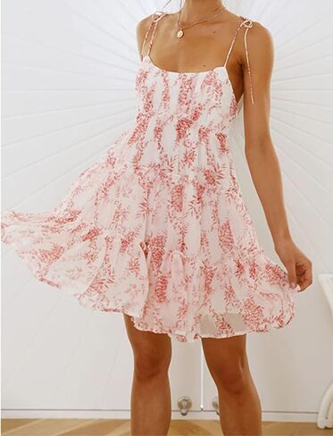 Mansy Womens 2025 Summer Floral Mini Dress Boho Flowy Skater Dresses Shortles Flicy Shuffle Spaghetti Dress in Kuwait