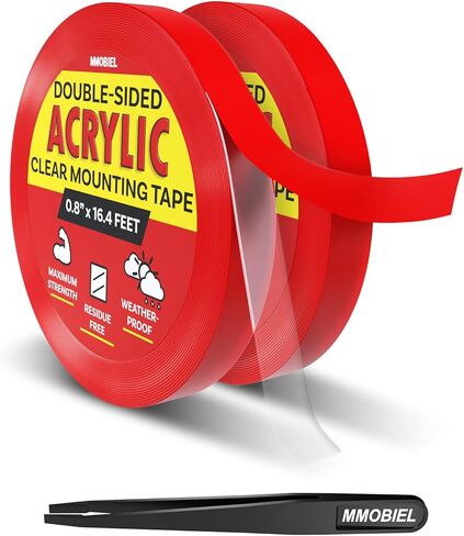 MMOBIEL Double-Sided Mounting Tape Acrylic – 16.4ft x 0.4in Indoor/Outdoor Adhesive - Heavy Duty Removable Clear Nano Tape - Picture Hanging Wall Tape, Carpet Fix Rug Tape, Waterproof - incl. Tweezer in Kuwait