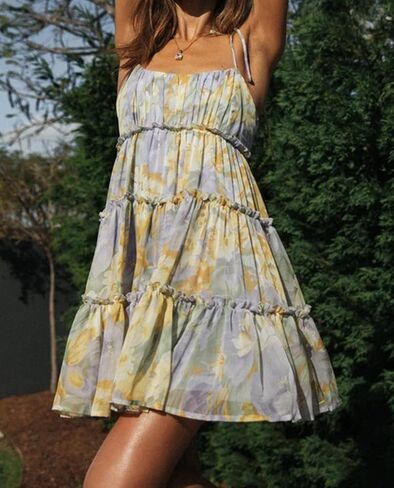 Mansy Womens 2025 Summer Floral Mini Dress Boho Flowy Skater Dresses Shortles Flicy Shuffle Spaghetti Dress in Kuwait