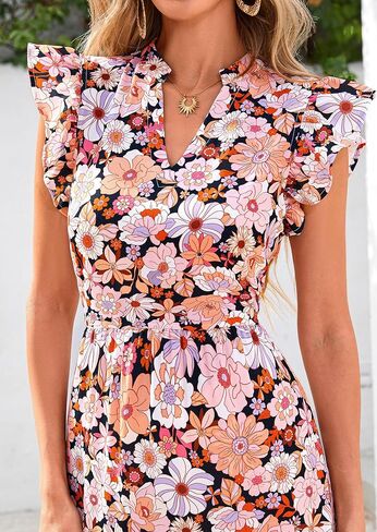 Prettygarden للسيدات 2025 الصيف الأزهار midi cap cap sleeve v الرقبة كشكش طويل تدفق بوهو فساتين الشاطئ غير الرسمية in Saudi Arabia