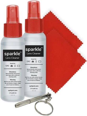 Sparkle Anti-Reflective Safe Lens Cleaner & Repair Kit – (2) 2oz Glasses Cleaner Spray, (2) Microfiber Cloth & Keychain Screwdriver for Eyeglasses, Sunglasses, Lenses & Screens (5 Piece Set) in Saudi Arabia