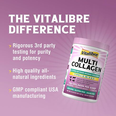 Multi Collagen Peptides Powder Type I II III V X, Hydrolyzed Collagen Protein for Women and Men, Skin, Hair, Nails, Unflavored, Non-GMO, Keto & GF, Zero Sugar, 22 Servings, 8oz in Kuwait