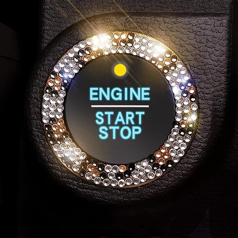 3 Circles of 160 Rhinestones Bling Car Push Start Button Cover Accessories for Women - Emblem Sticker Decoration Ring & Knob in Saudi Arabia