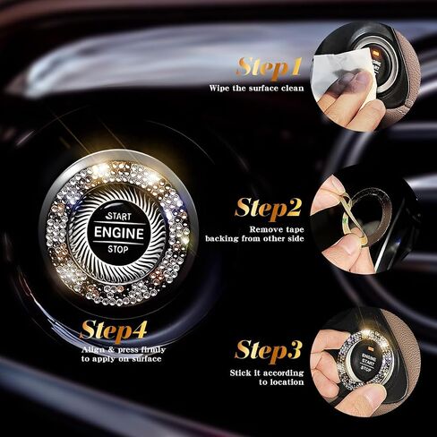 3 Circles of 160 Rhinestones Bling Car Push Start Button Cover Accessories for Women - Emblem Sticker Decoration Ring & Knob in Saudi Arabia
