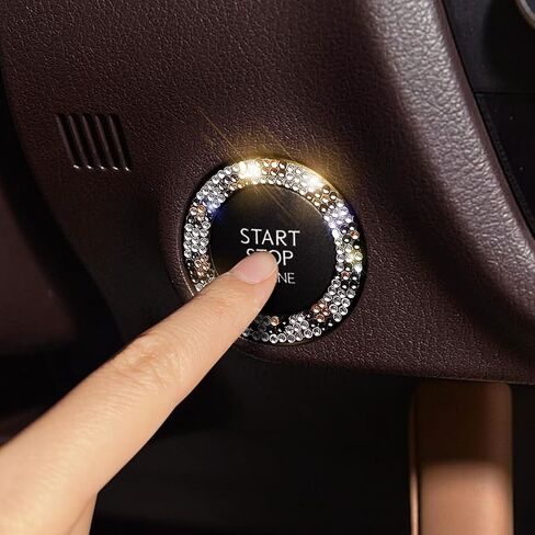 3 Circles of 160 Rhinestones Bling Car Push Start Button Cover Accessories for Women - Emblem Sticker Decoration Ring & Knob in Saudi Arabia