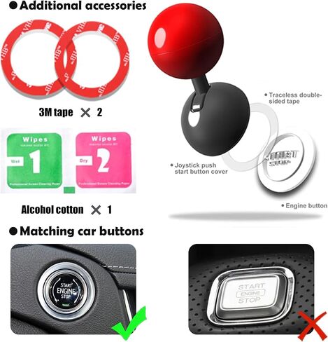 𝟯𝗠 Tape | Car Joystick Push Start Button Cover, Metal Push to Start Accessories, Car Starter Engine Start Stop Button Cover, Cool Car Accessories Interior Decor Push to Start Button Rocker, red in Saudi Arabia