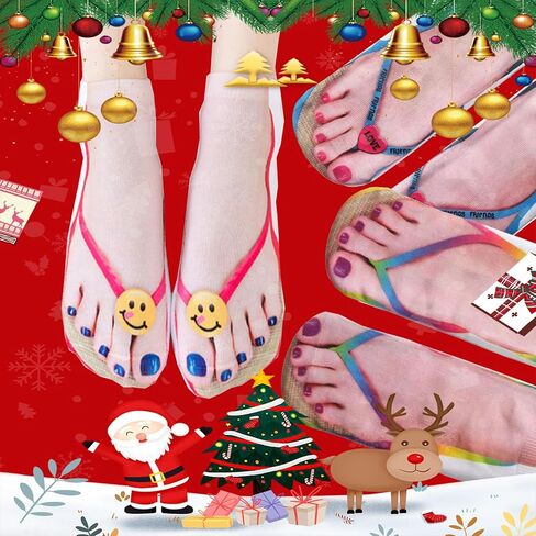 Flip Flop Funny 3D Print Girls Foot Socks - Women's No Show Socks ، 3 أزواج (6-10) in Saudi Arabia