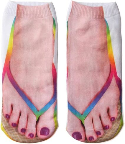 Flip Flop Funny 3D Print Girls Foot Socks - Women's No Show Socks ، 3 أزواج (6-10) in Saudi Arabia