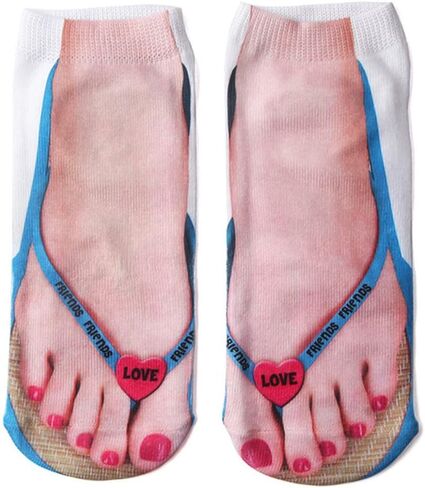 Flip Flop Funny 3D Print Girls Foot Socks - Women's No Show Socks ، 3 أزواج (6-10) in Saudi Arabia